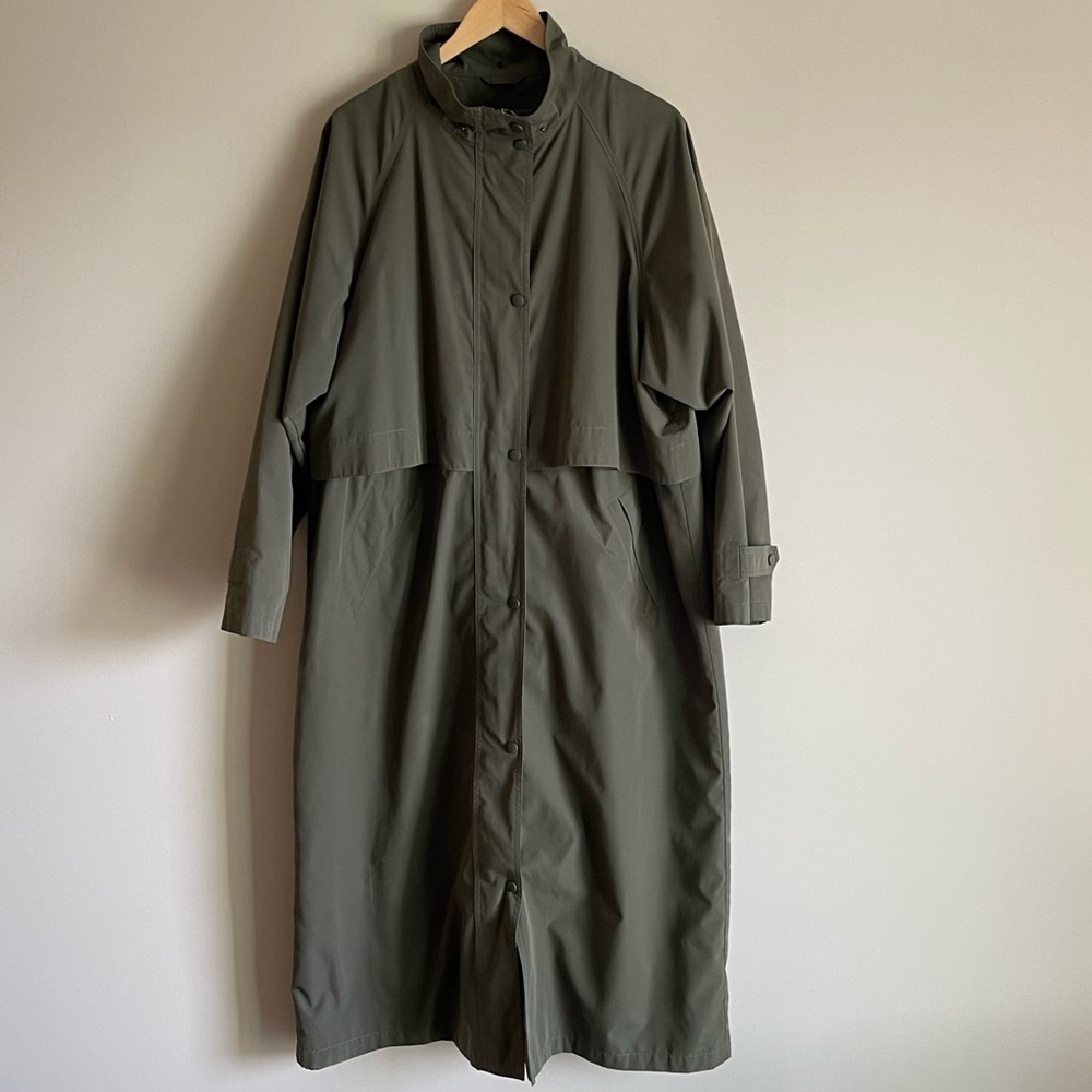 L.L Bean Olive Green Hood Long Trench Coat Size XL